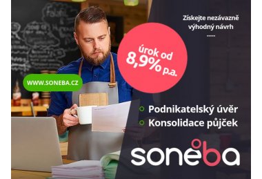 SONEBA - nebankovní konsolidace půjček bez registru, tel.: 608 174 900